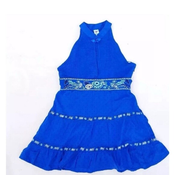 Free People Smocked Embroidered Ruffles Tunic Royal Blue Sz 4 - Picture 1 of 13